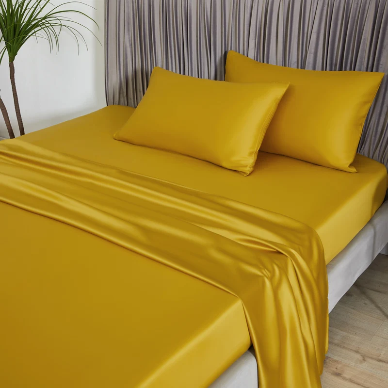 

Yellow Bedding Set Luxury 100% Silk Beauty Super Soft Queen King Duvet Cover Flat Sheet Or Fitted Sheet Pillowcase