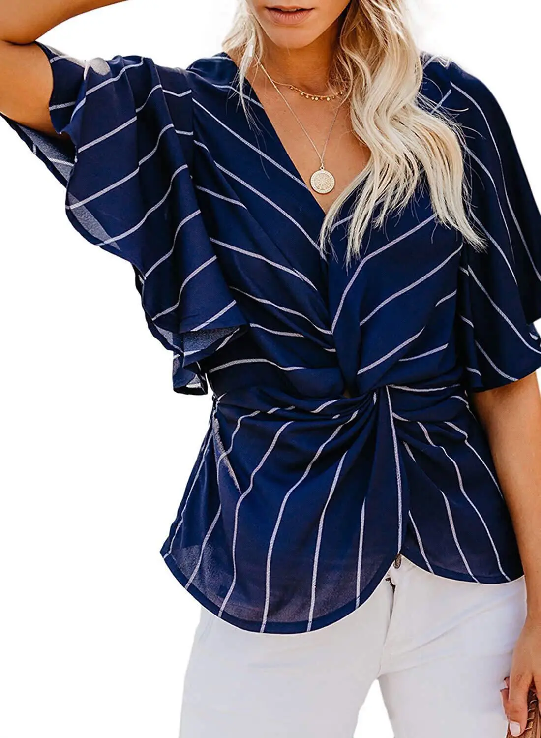 

Spring Summ Fashion C Blue Striped Shirts Women Long Sleeve High Street Loose Oversize Shirt Pockets Turn down Collar Casual Top