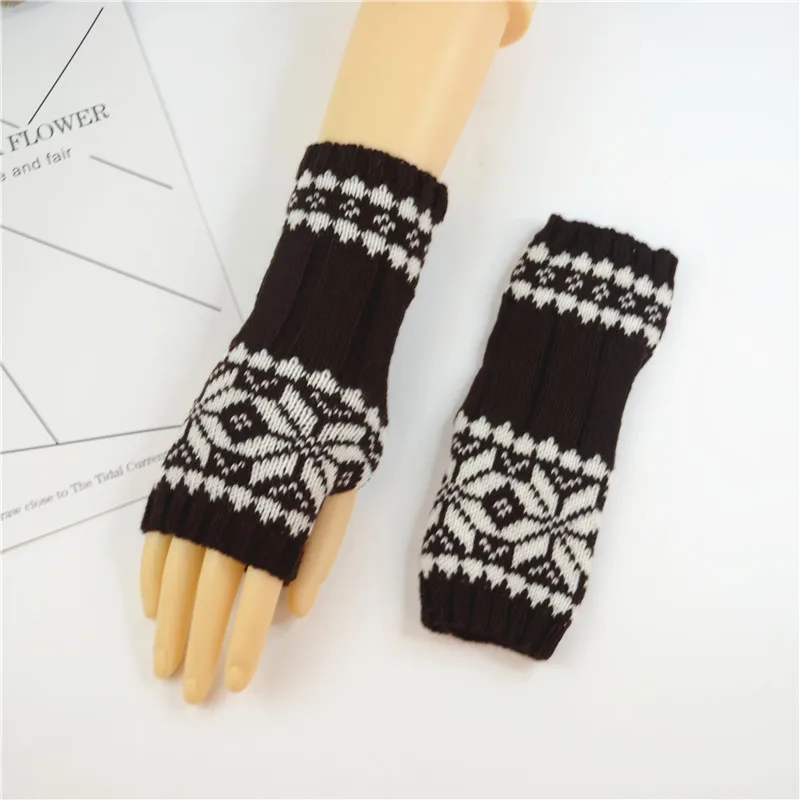

Women Short Stretch Wool Knit Half Finger Touch Screen Mittens Female Winter Warm Arm Crochet Snowflake Fingerless Gloves B77