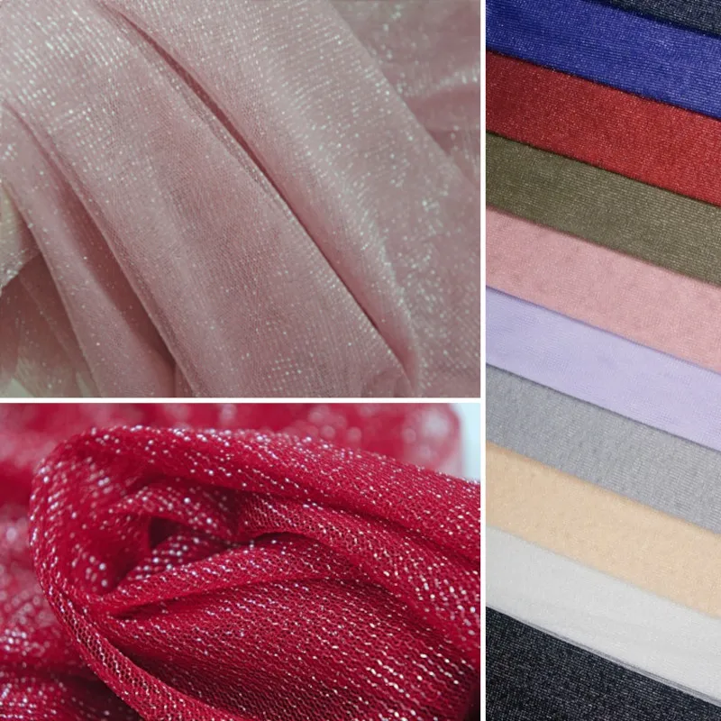 

Glitter Metallic Silver Striped Tulle Mesh Fabric for Dress Shirts Wedding Gowns Decor Black White Pink Blue Red By the Yard