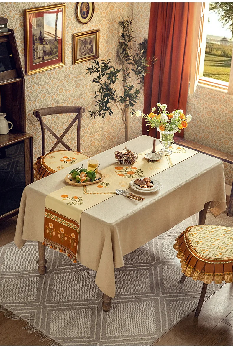 

zq American Country Orange Table Runner Retro Idyllic Ins Dining Table TV Cabinet Tablecloth