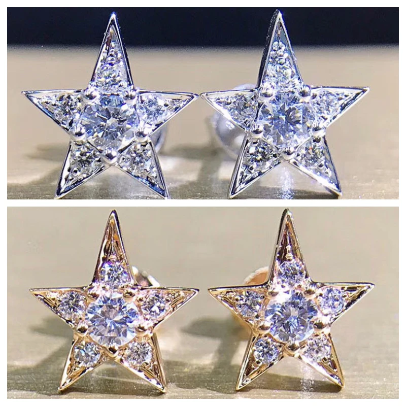 

Huitan Star Stud Earrings for Female Inlaid Crystal Cubic Zirconia 2 Colors Available Fashion Earrings Women's Jewelry Hot Sale