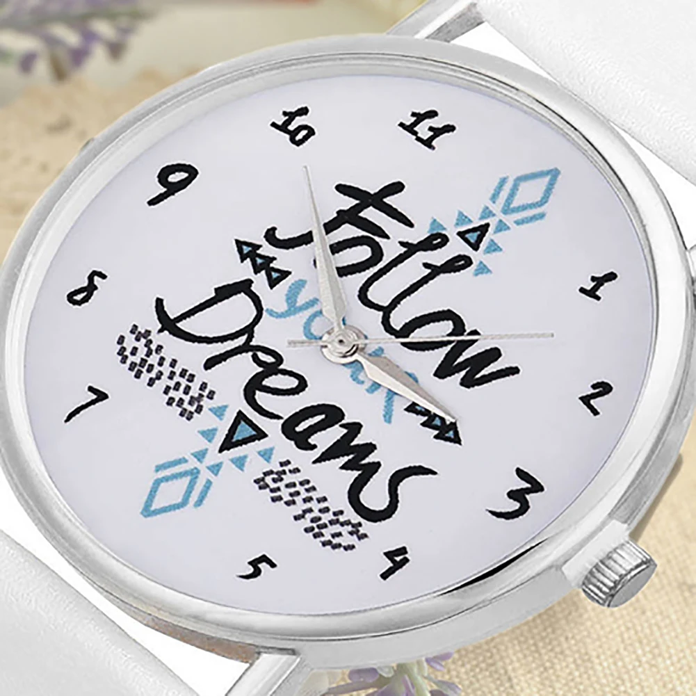 

Girls Casual Follow Your Dream Quote Print Faux Leather Strap Quartz Wrist Watch