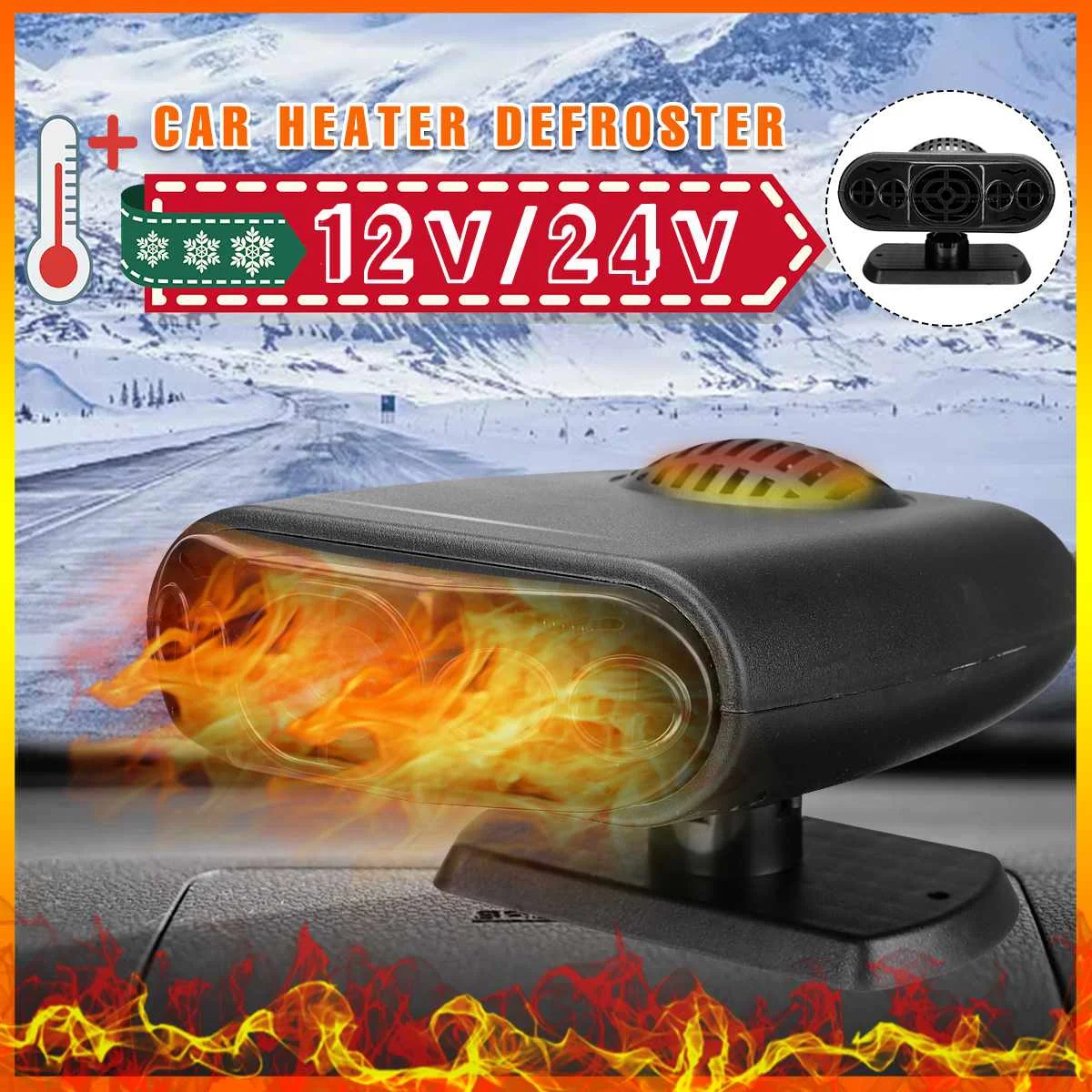 

KROAK 12/24V 500W Portable Auto Car Heater Defroster Demister Electric Heater Windshield ABS Heating Fan for Car Truck Van