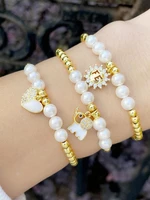 trendy natural baroque pearl gold plated bead bracelet women heart elephantsun engraved letter cz zircon charm bangle jewelry