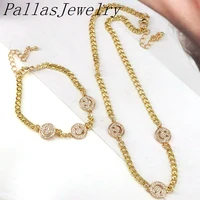 3set gold plated cz happy smile face connector charms chain necklace bracelet jewelry set designs
