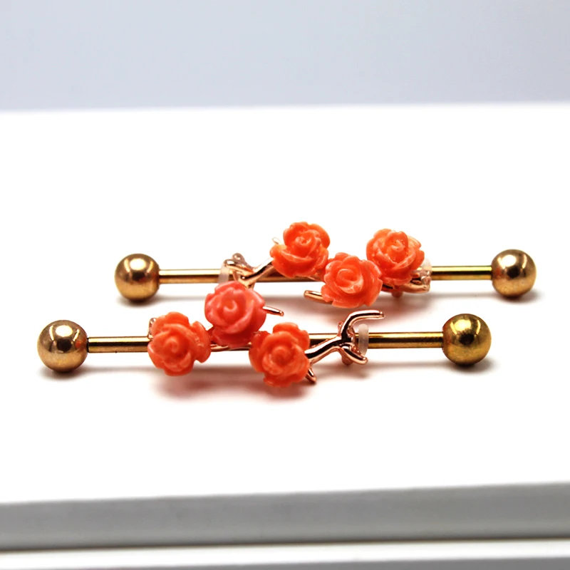 2 шт. оранжевого цвета сливы Цветочные пробки и Туннели пирсинг Септум серьга уха