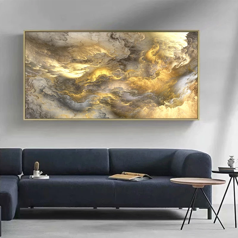 

Modern Abstract Oil Painting on Canvas Posters and Prints Wall Art Golden Cloud Canvas Prints for Living Room Decor No Frame