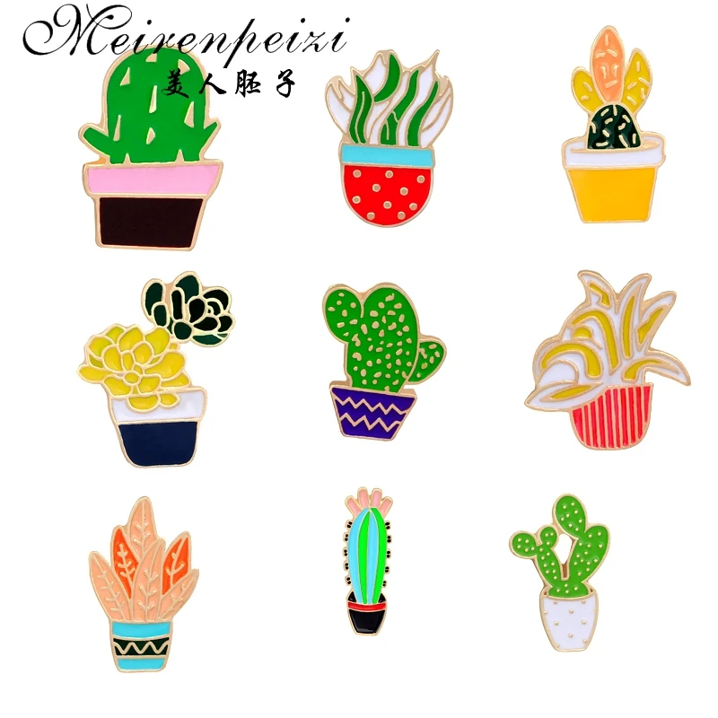 Эмалированные булавки в горшке для женщин 9 шт. значок на воротник С КАКТУСОМ