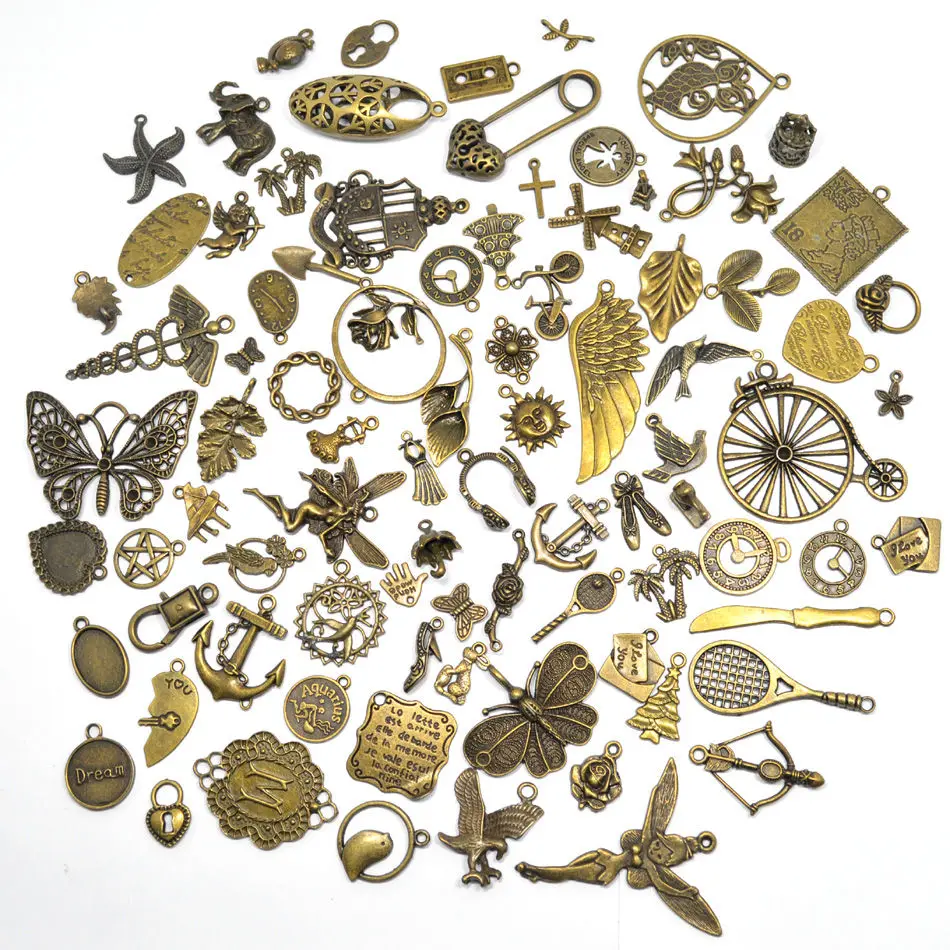 

50g 25-90mm Zinc Alloy Antique Bronze Silver Metal Key Charms Pendant DIY Jewelry Necklace Accessories Multi Sizes & Designs
