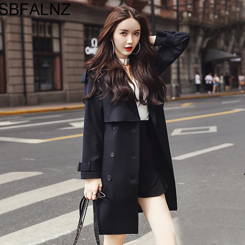 

Chaquetas De Mujer Clothes Womens Windbreaker Coats Korean Style Autumn Double Breasted 2021 Belt Slim Lapel Long Trench Woman