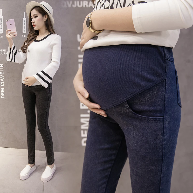 2022 Maternity Clothing Trousers Solid Color High Jeans Pregnancy Clothes Pencil Pregnant Woman Stomach Lift Pants Mother Loaded