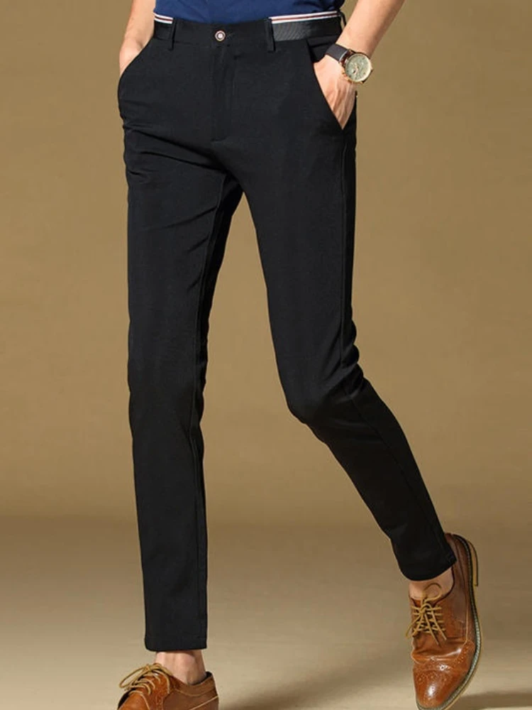 Брюки мужские Стрейчевые черные деловые повседневные штаны для молодых мужчин