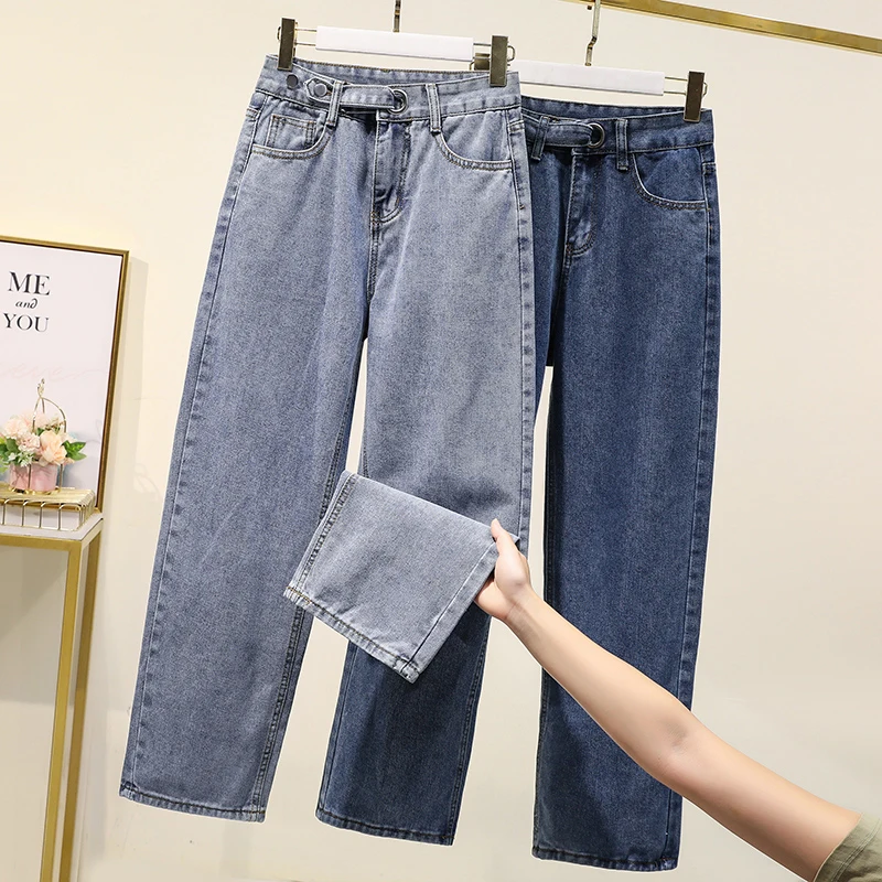 

Zoki Vintage Women Jean Autumn High Waist Button Korean Full Length Mom Jeans Bf Blue Cotton Streetwear Cowboy Denim Pants