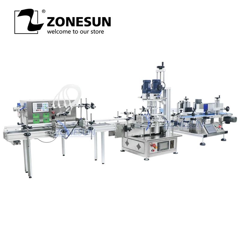 

ZONESUN Automatic Liquid Filling Capping Labeling Machine Soap Oil Beverage Bottle Packaging Labels Sticker Production Line