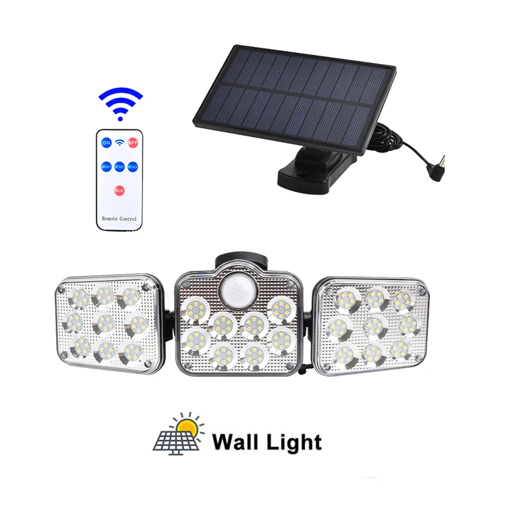

138 led remote seperable Super Bright Solar Separation Lights Outdoor Waterproof 3 Head Motion Sensor Solar Wall Lamp with 5M ca