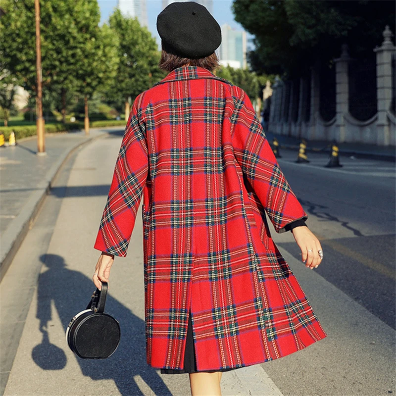 Woolen Coat Female Autumn And Winter New 2018 Plaid In The Long Section Of Large Size Was Thin H0289|Женские пальто| |