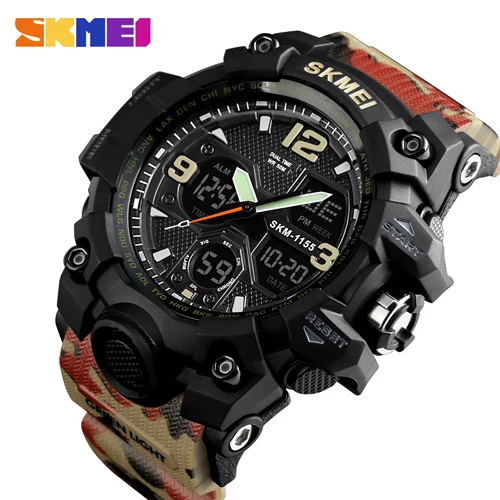 Red Camouflage SKMEI брендовые военные мужские спортивные часы Роскошные водонепроницаемые кварцевые аналоговые часы мужские модные светодиодный цифровые часы Relogio Masculino - Цвет: Red Camouflage