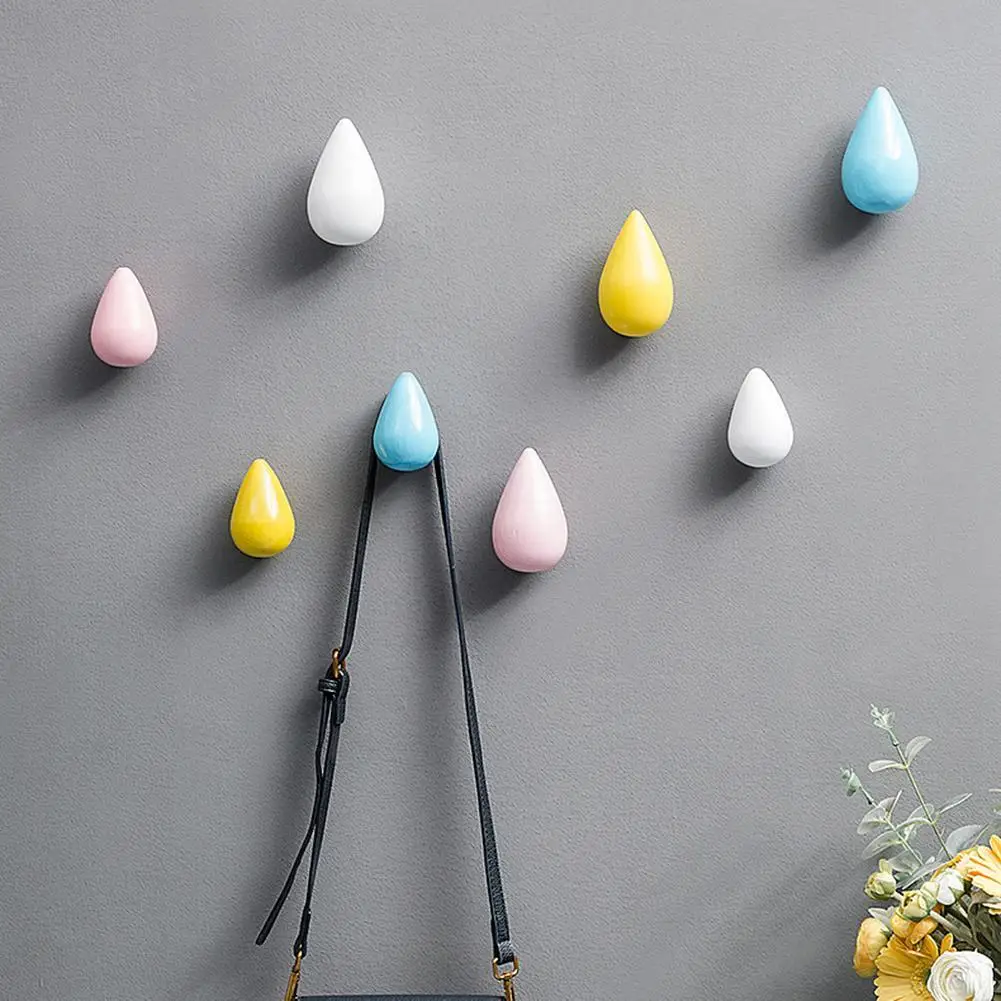 

Wooden Creative Water Drop Shape Key Holder Wall Hanger Coat Hook Towel Hooks For Kitchen Bathroom Accessories Cute Room Decor