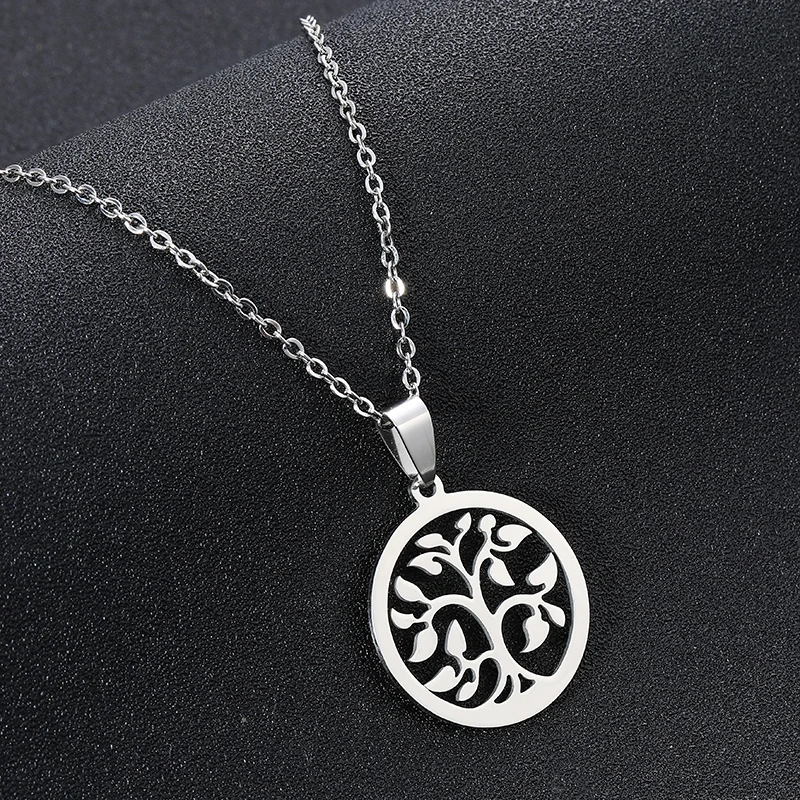 Колье из нержавеющей стали с маленьким круглым кулоном Древо жизни|Ожерелья