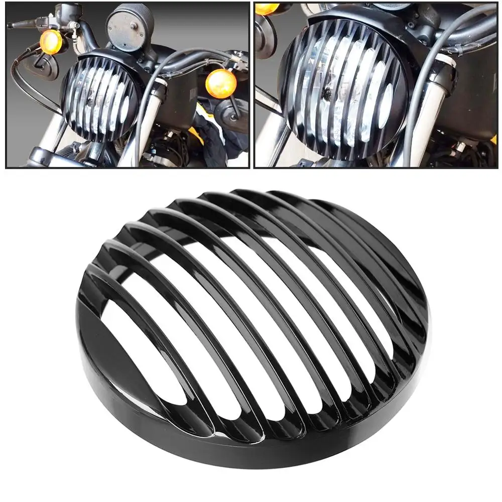 

Motorcycle 5 3/4" Aluminium Black Headlight Grill Cover For Harley Sportster 883 XL1200 Iron 2004 -2014