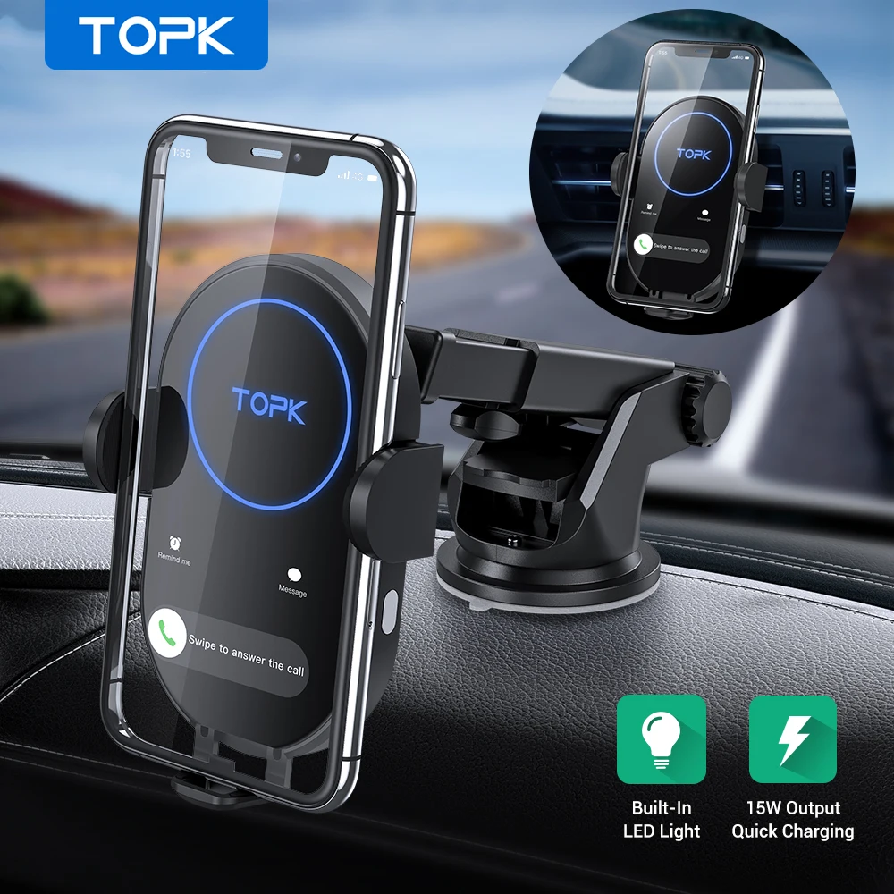Беспроводное автомобильное зарядное устройство Topk для телефона 4.0 6.5 дюймов 15