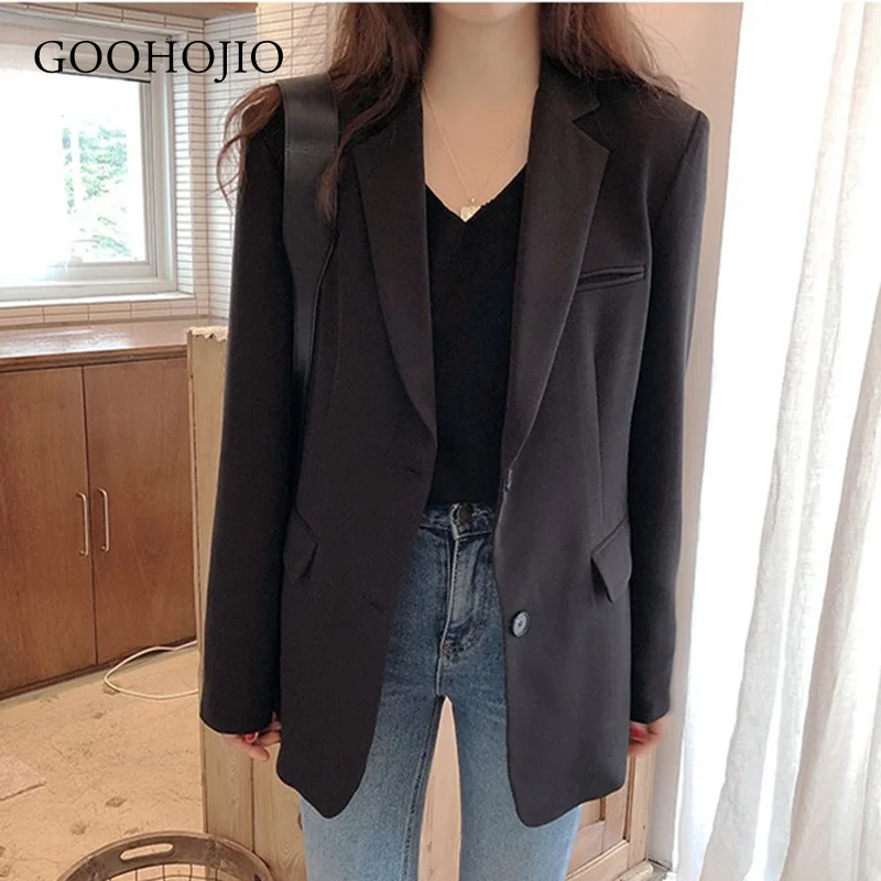 

GOOHOJIO 2021 New Oversized Office Lady Jackets for Women Temperament Female Blazers Autumn Casual Long Sleeve Blazer Overcoats