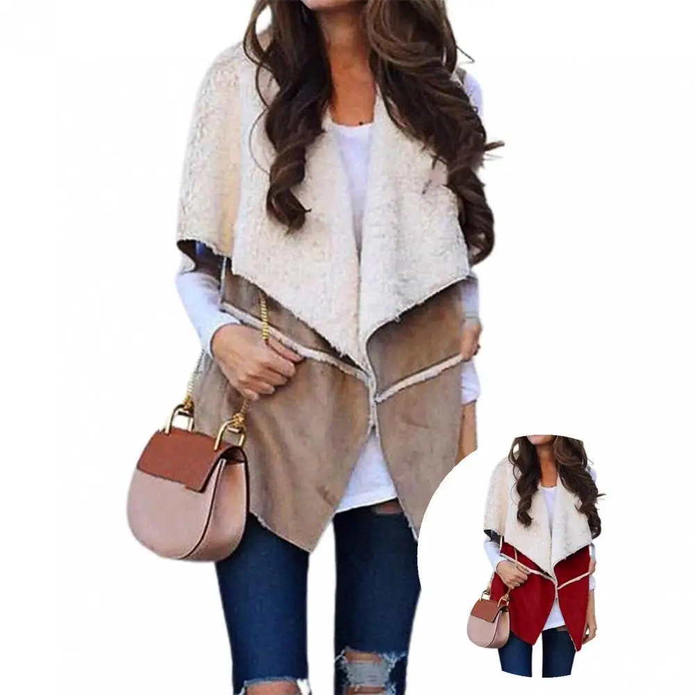 

Skin-friendly Fabulous Shawl Collar Patchwork Winter Vest Coat Loose Women Jacket Shawl Collar for Dating