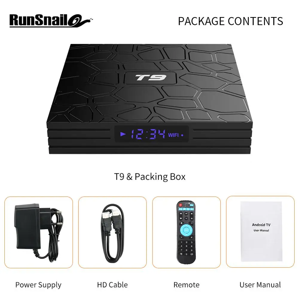 Smart Android ТВ-бокс T9 RK3318 четырехъядерный 9 0 Dual 2 4G/5G wifi 4G 64G BT 4 100M RJ-45 LAN 1080P 3D