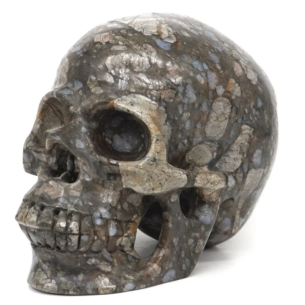 

5 "человеческий череп, натуральные драгоценные камни, Техасский лланит, синий опал, резные фигурки, Ремесла, Декор
