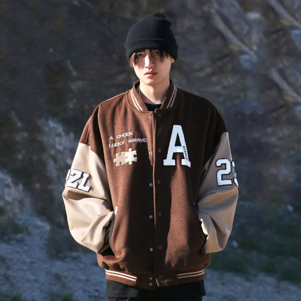 

Baseball Uniform Jacket Jacket Men's Spring and Autumn Tide Brand Loose High Street Retro UP Leather Jacket Port Style Handsome