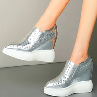 increasing height fashion sneakers womens genuine leather ankle boots platform wedge high heels sandals 34 35 36 37 38 39 40