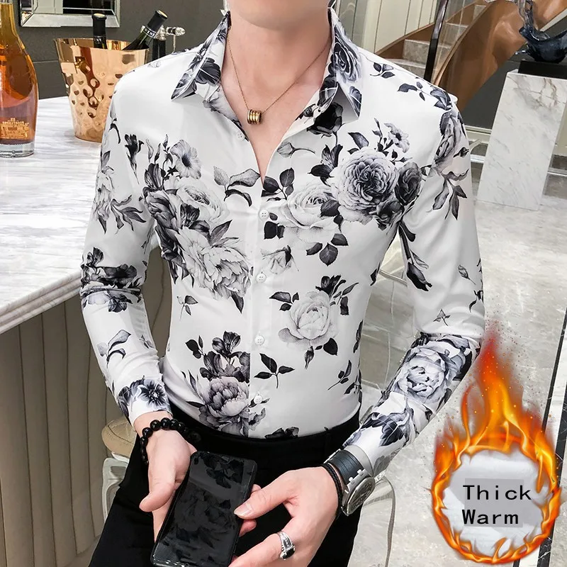 Белый Camisas hombre, новинка, мужская рубашка с длинным рукавом, подходит ко всему, Зимние Теплые повседневные рубашки для мужчин, смокинг для ночного клуба, для мужчин, 3xl - Цвет: Белый