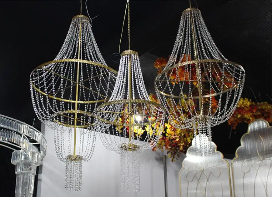 Nuevos accesorios de boda, iluminaci&oacute;n de techo de cristal de hierro, decoraci&oacute;n de escenario de boda, colgante de aire y l&aacute;mpara de bendici&oacute;n-2