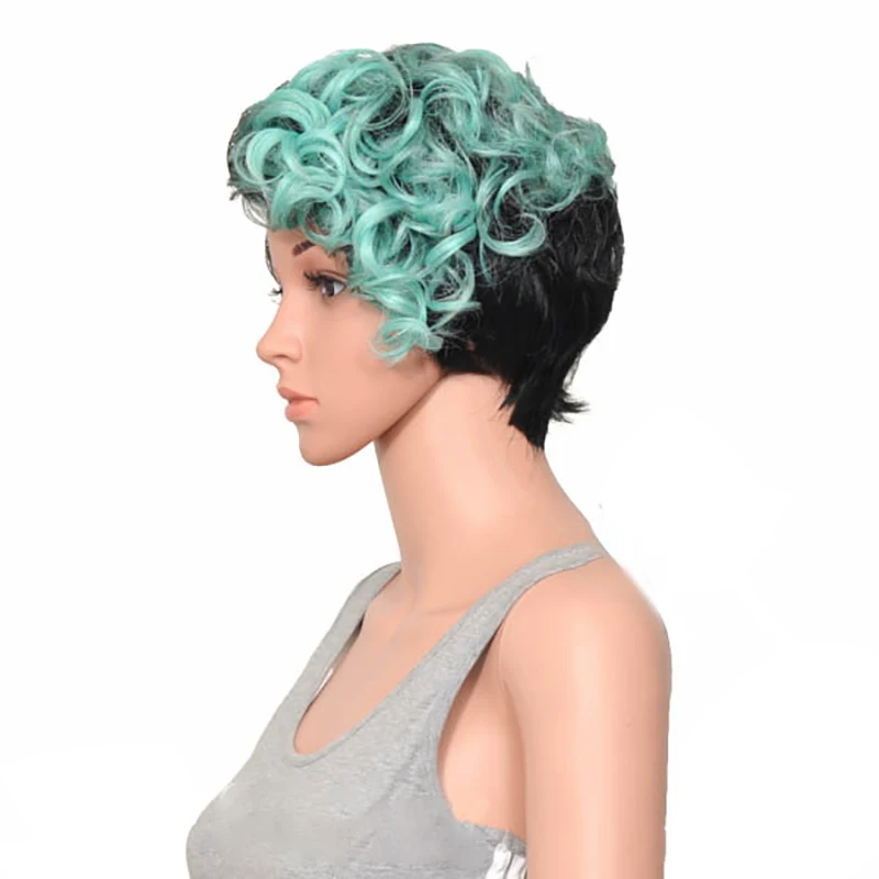 HAIRJOY женский специальный смешанный цвет боковая часть короткий кудрявый синтетический парик для волос