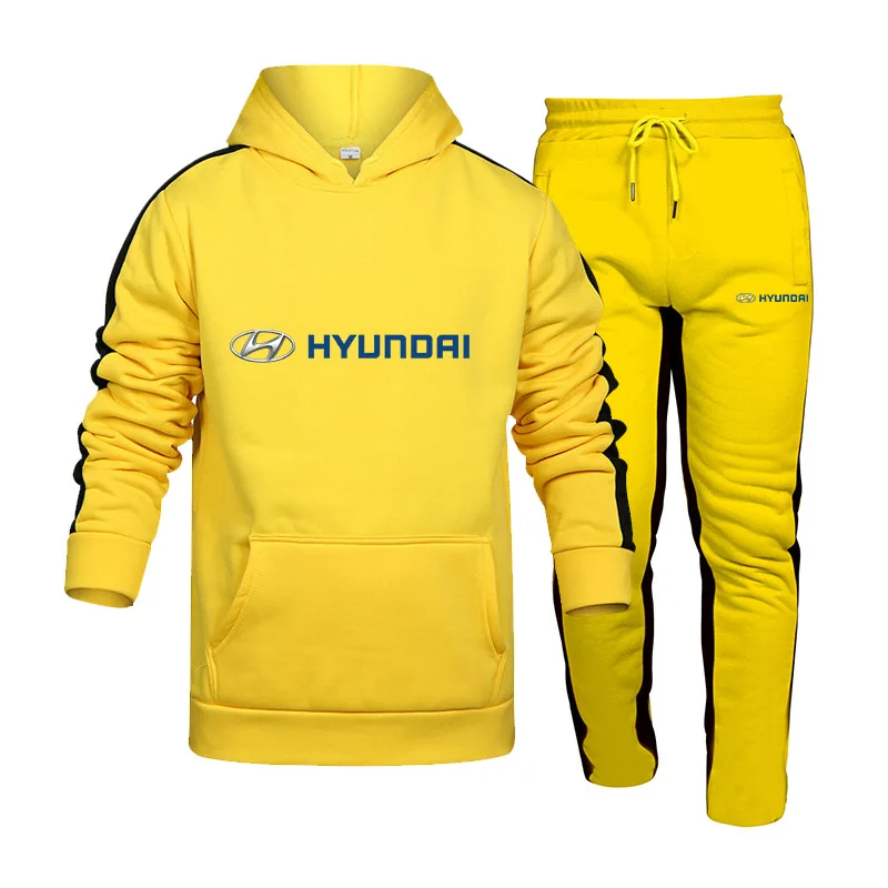 

Hyundai Car LOGO New Style Spring Autumn Men Hoodies+Pant Fashion Casual Tracksuit Male 2 Piece Set Stripe Sport Suit