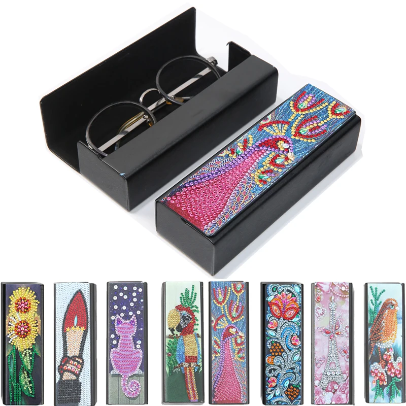 

DIY Diamond Painting Glasses Storage Box PU Leather Sunglasses Storage Case Special Shaped Diamond Craft Christmas Gifts