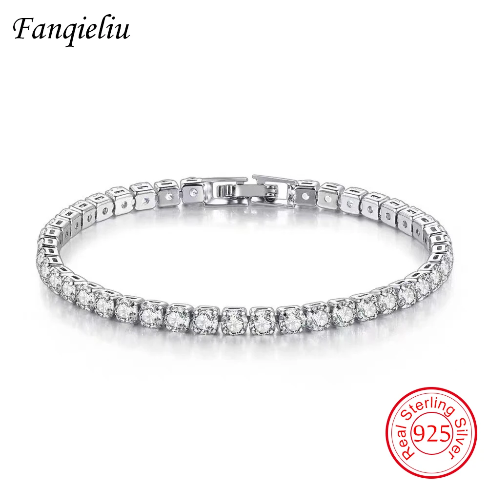

Fanqieliu S925 Stamp Silver Color Square Crystal Link Bracelet For Women New Jewelry Girl Gift Trendy FQL21432