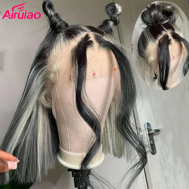 Highlight White Natural Colored Preplucked 613 Blonde Short Bob Human Hair Wigs For Women Lace Frontal Straight HD Wig Pixie Cut | Шиньоны и