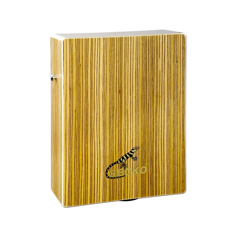 Gecko Cajon Drum High Quality Solid Zebra Wood Body Musical Instrument With Packing Bag |