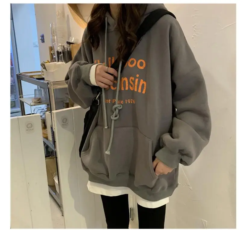 Hoodies oversized Pocket  Sweatshirts  Harajuku boy friend style Spring Casual Korean Pullovers Women sweetshirts