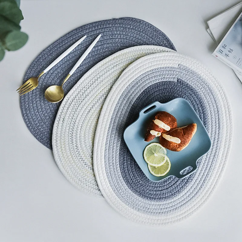 

43*34cm Simple Elliptic Cotton Placemat Home Kitchen Against Hot Place Mat Potholder Placemats Thick Heat-Resistant Table Mat