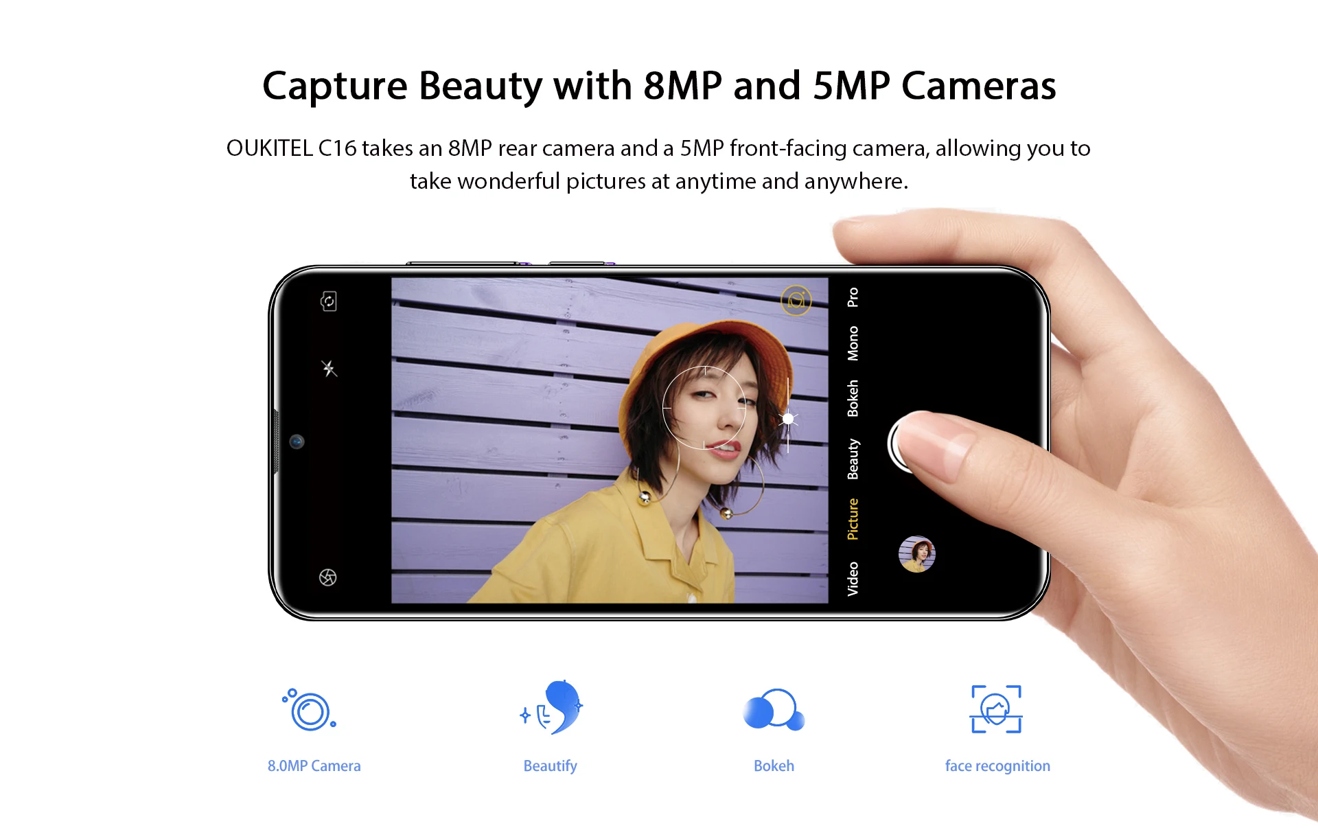 OUKITEL C16, 5,71 дюйма, 2 Гб ОЗУ, 16 Гб ПЗУ, HD+ 19:9, капля воды, смартфон, отпечаток пальца, Android 9,0, мобильный телефон MT6580P, 2600 мАч, разблокировка