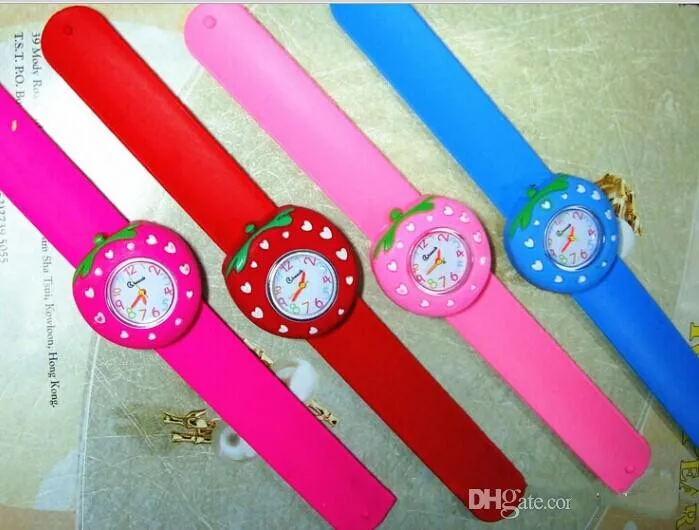 

New Strawberries Snap Slap Sport Wristwatches Silicone Jelly Watches Kids Christmas Birthday Gifts