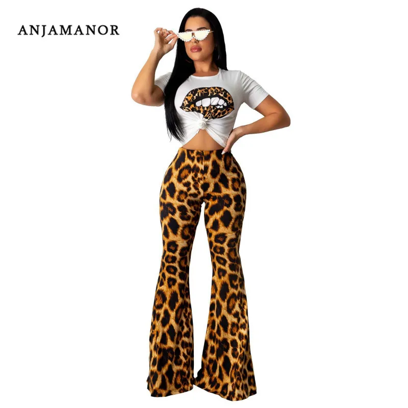 ANJAMANOR леопардовые губы сексуальный комплект из двух предметов Топ и широкие