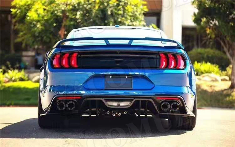 Углеродное волокно рассеиватель задней губы спойлер для Ford Mustang задний Автомобильная бампера четыре розетки