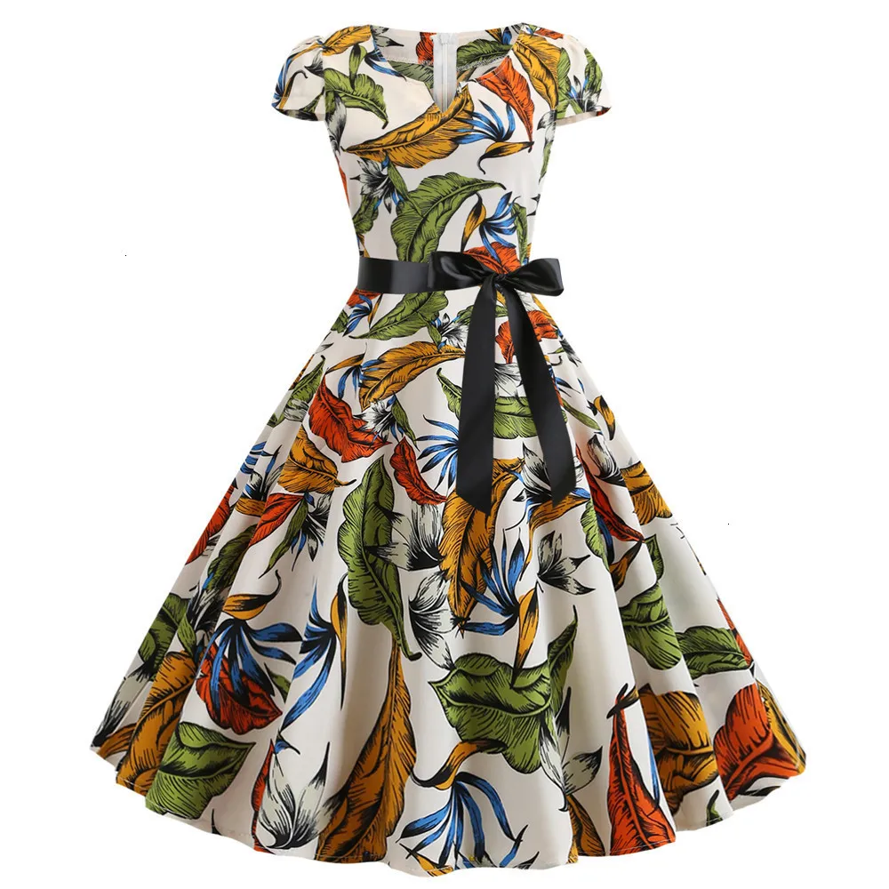 Vintage Dress 2019 Summer Floral Print Short Sleeves Dresses 50 S 60 Office Party Rockabilly Swing Retro Pinup Plus Size |