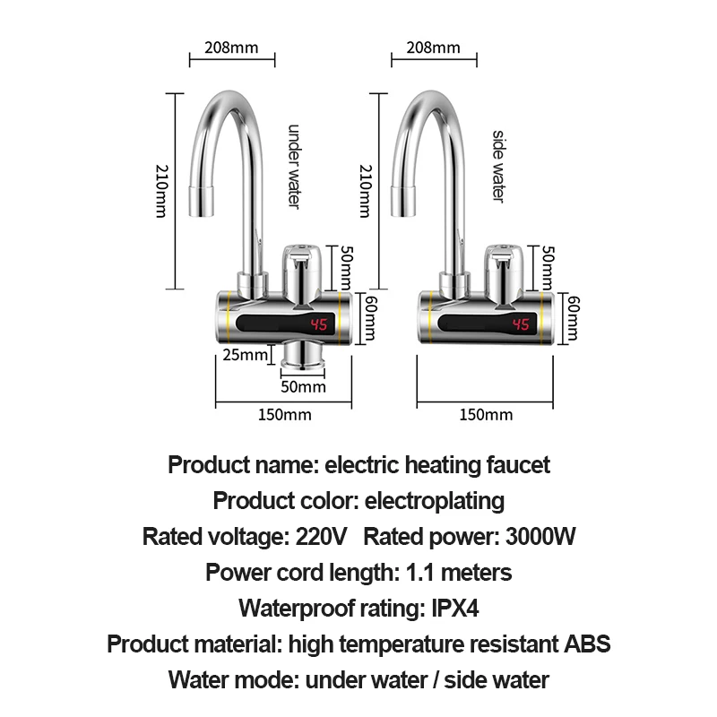 

Instant Tankless Electric Hot Water Heater Faucet Kitchen Heating Tap Water Heater with LED Temperature Display
