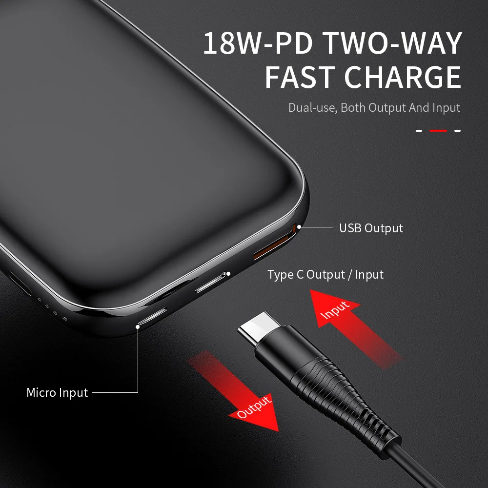 Мини Внешний аккумулятор 10000 мАч YKZ QC 3 0 type C PD Быстрая зарядка повербанк