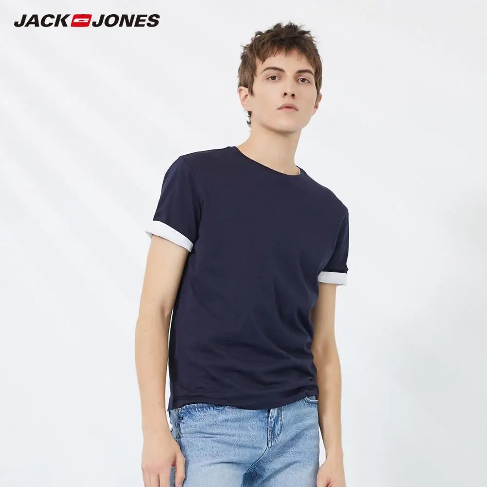 NIGHT SKY JackJones, Мужская хлопковая футболка, одноцветная, Ice Cool Touch, ткань, мужская, топ, модная футболка,, фирменная новинка, Мужская одежда, 220101546 - Цвет: NIGHT SKY